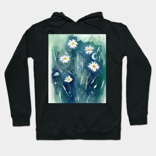 Daisies at Night Watercolor Art Hoodie